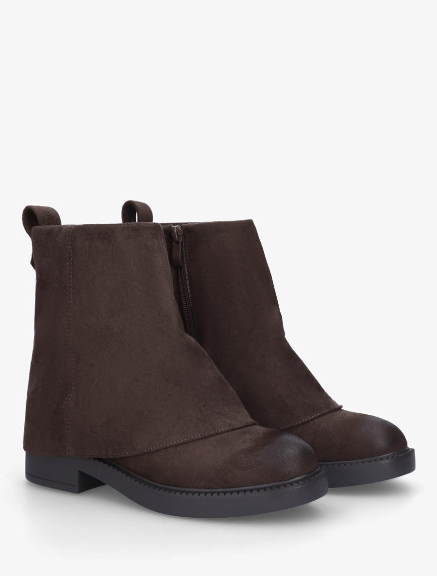 Boots à revers en suédine - Marron - 4