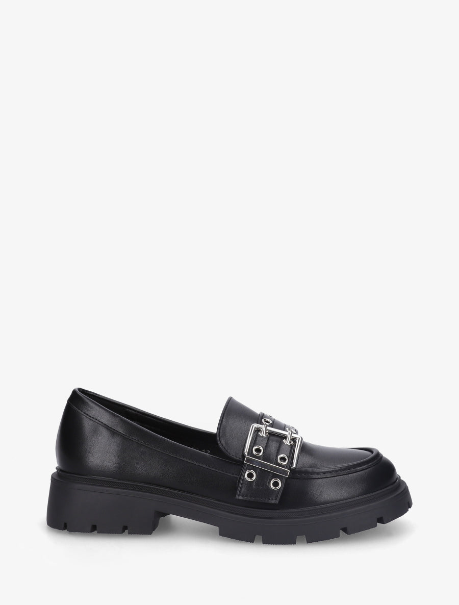 Mocassins en simili à sangle - Noir - 1