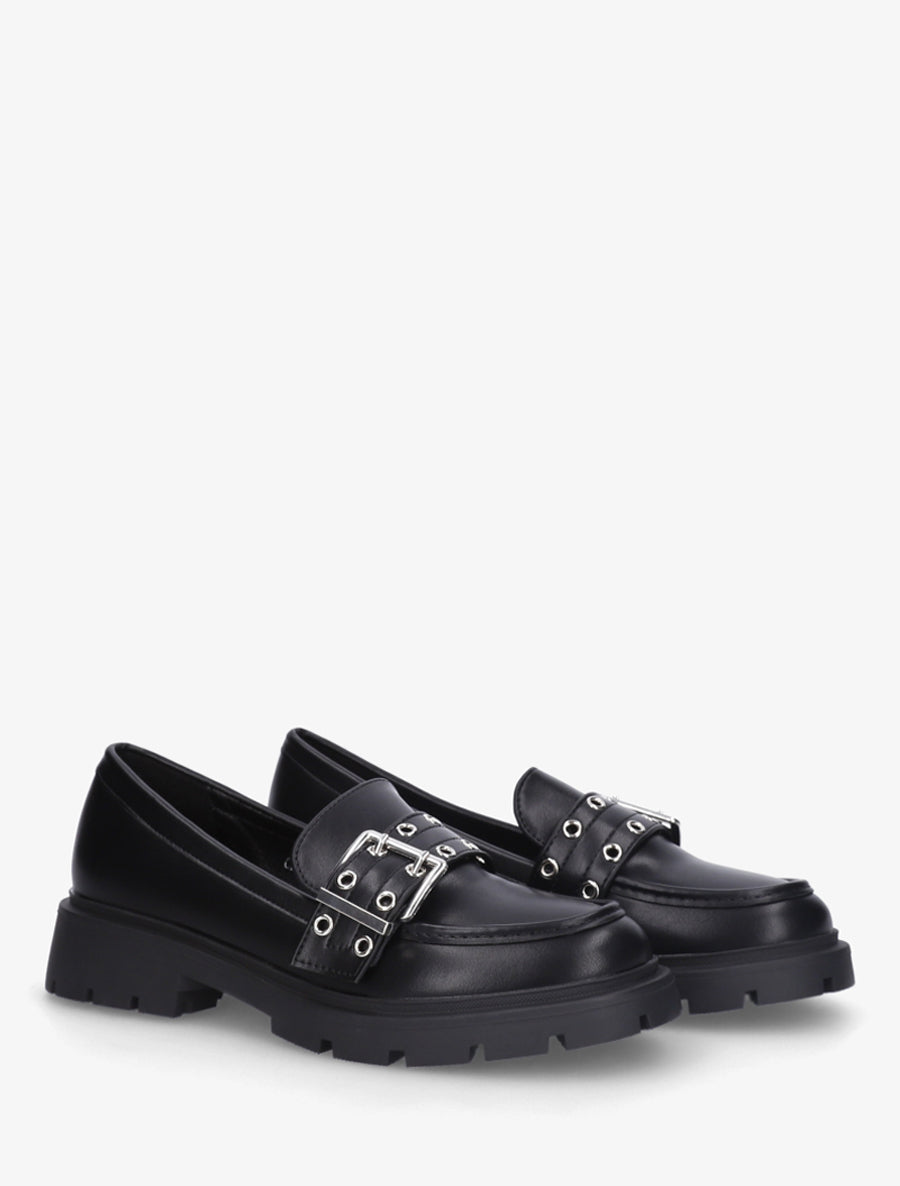 Mocassins en simili à sangle - Noir - 4
