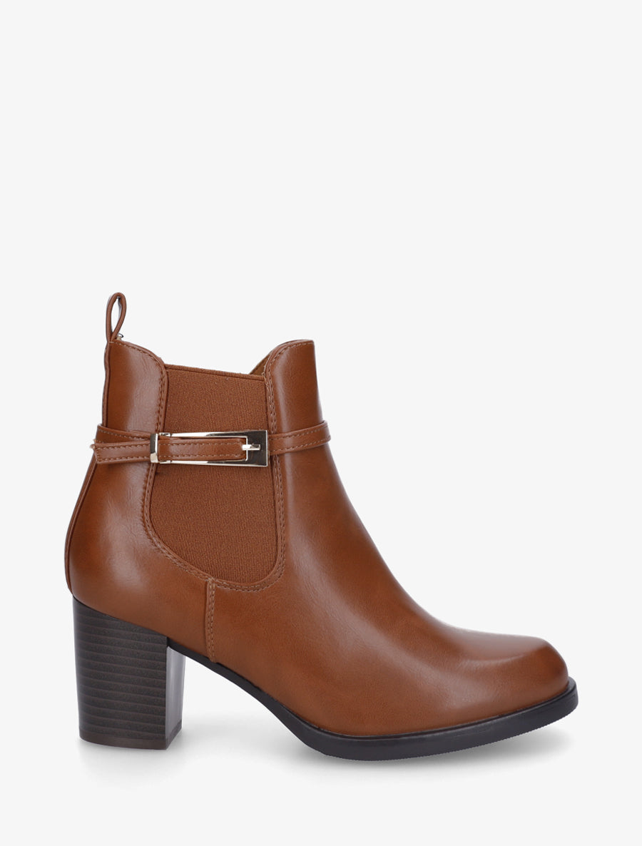 Bottines en simili à cheville élastiquée - Camel - 1