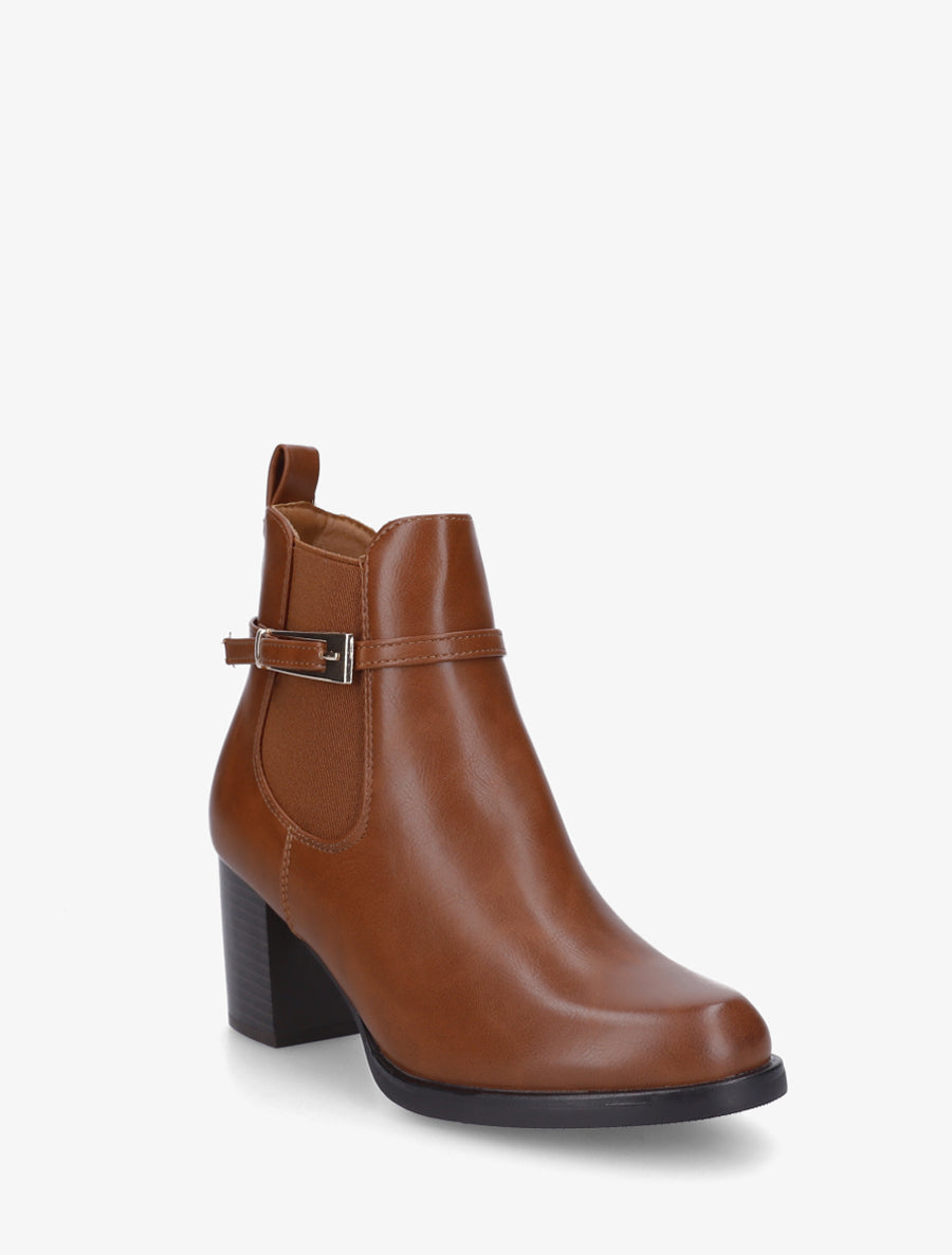 Bottines en simili à cheville élastiquée - Camel - 2