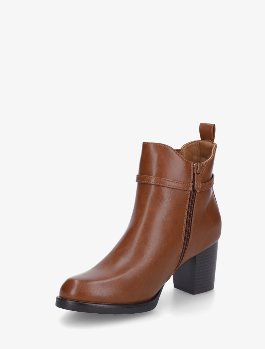 Bottines en simili à cheville élastiquée - Camel - 3