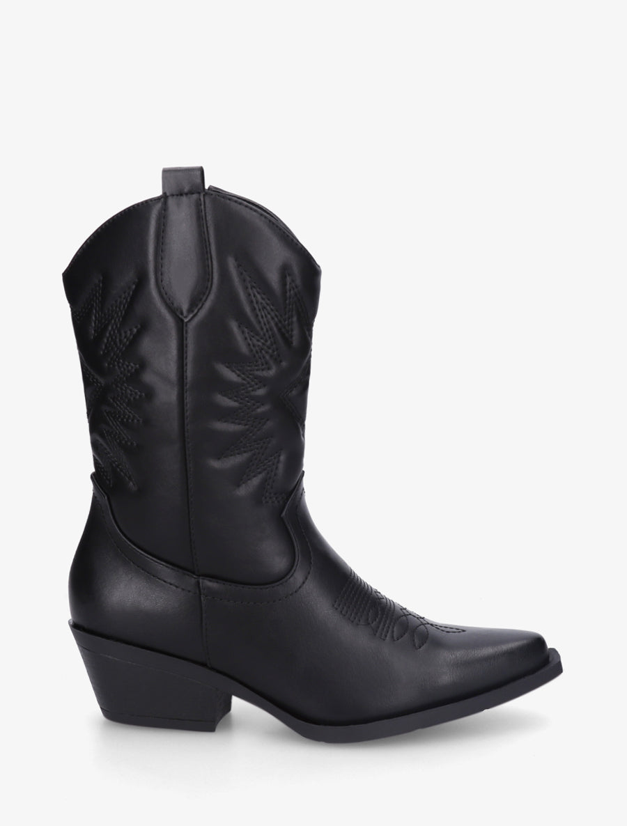 Bottines style santiags en simili - Noir - 1