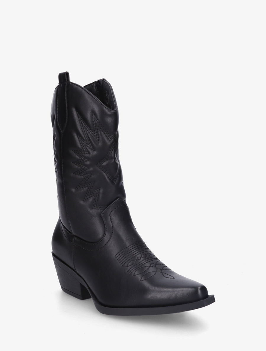 Bottines style santiags en simili - Noir - 2