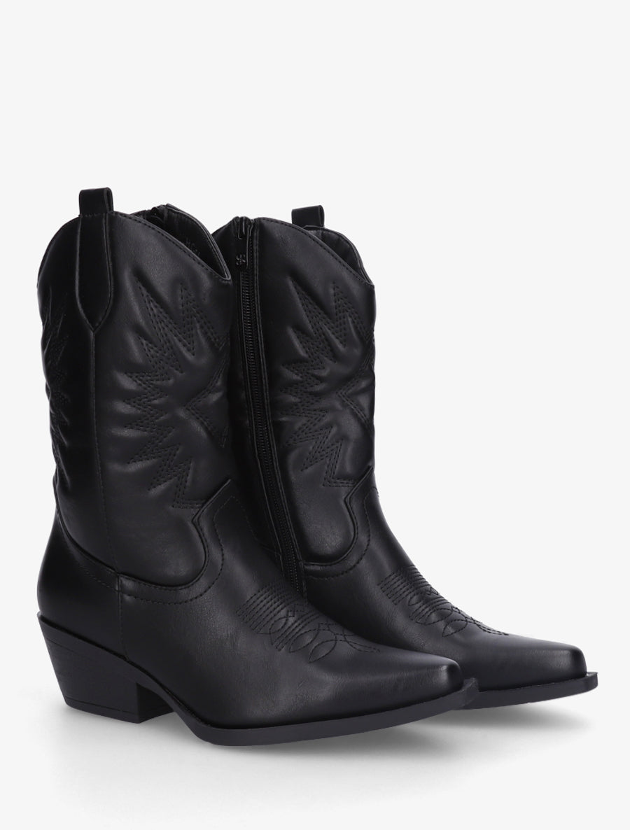 Bottines style santiags en simili - Noir - 4
