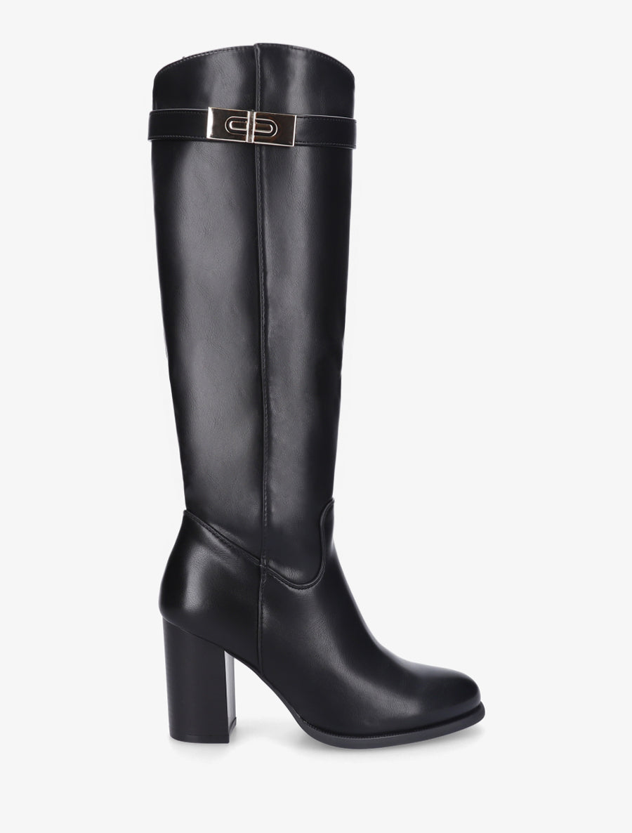 Bottes à talon en simili - Noir - 1