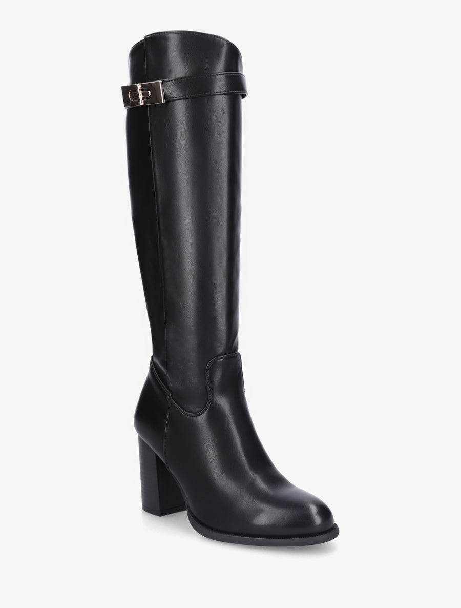 Bottes à talon en simili - Noir - 2