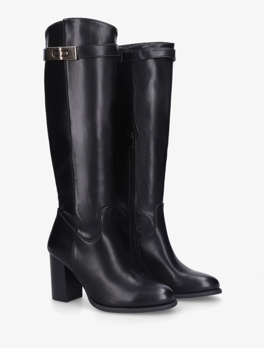 Bottes à talon en simili - Noir - 4
