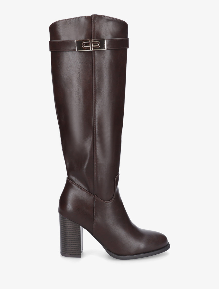 Bottes à talon en simili - Marron - 1