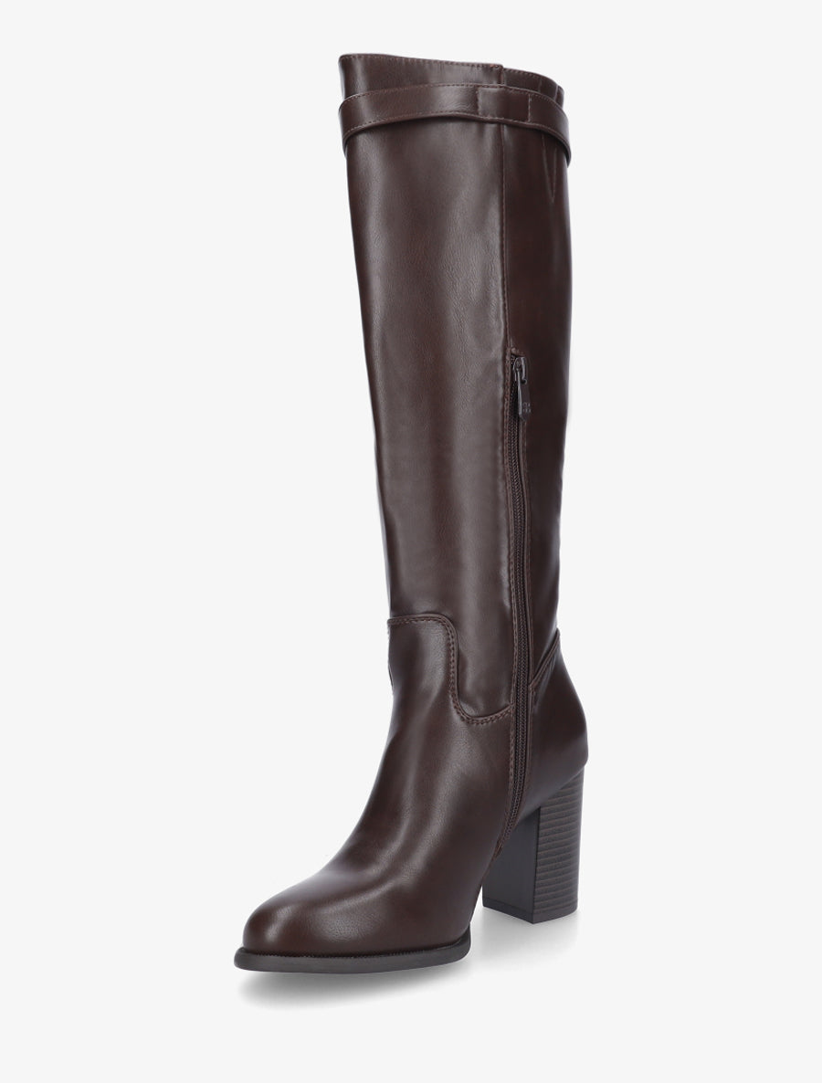 Bottes à talon en simili - Marron - 3
