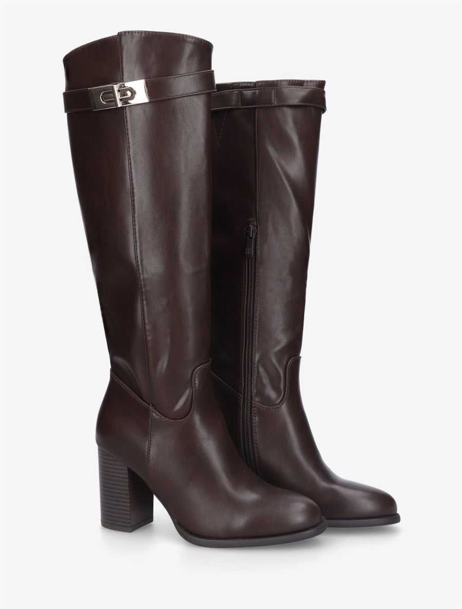 Bottes à talon en simili - Marron - 4