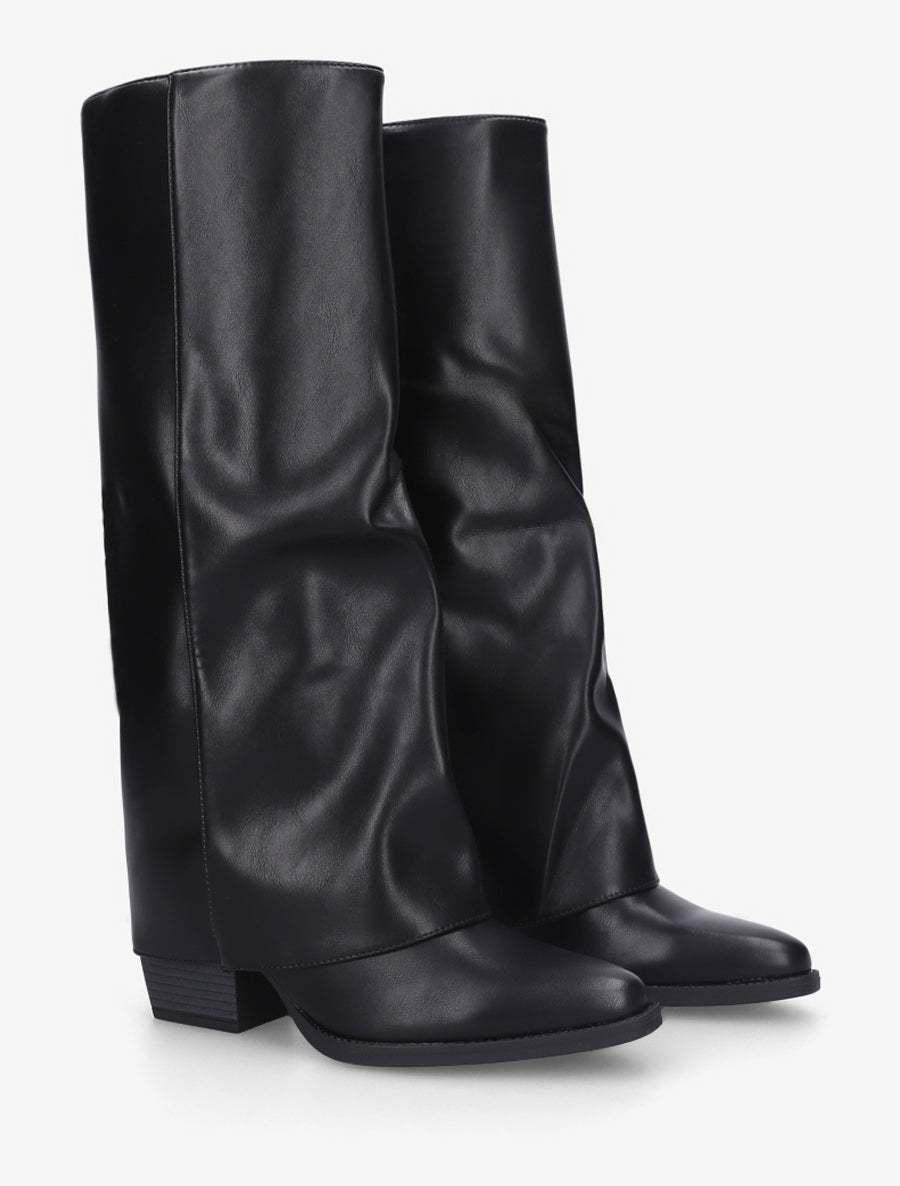 Bottes en simili à revers - Noir - 4