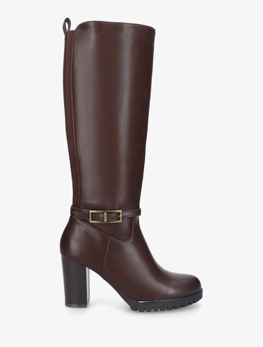 Bottes à semelle et talon haut crantés - Marron - 1