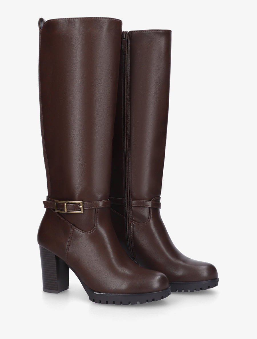 Bottes à semelle et talon haut crantés - Marron - 4