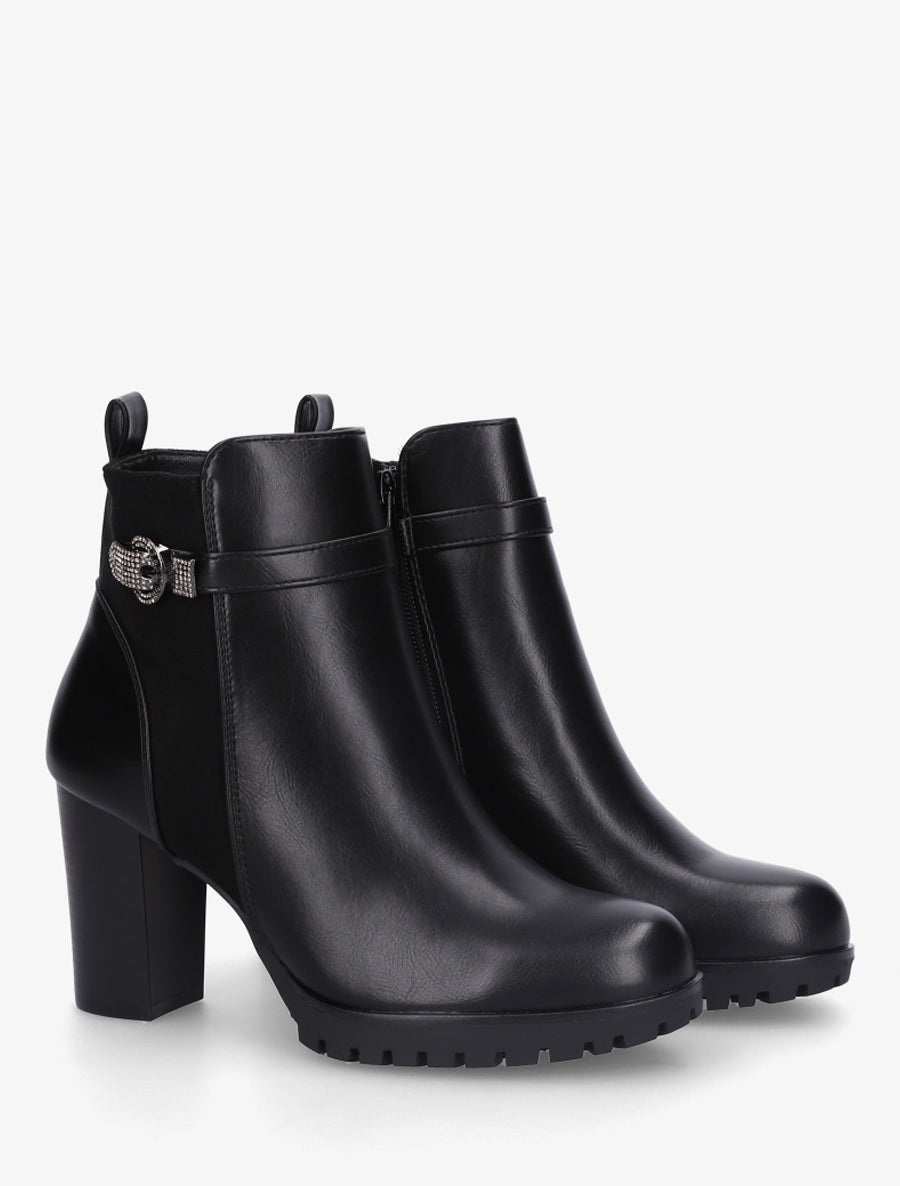 Bottines bi-matière à boucle strassée - Noir - 4