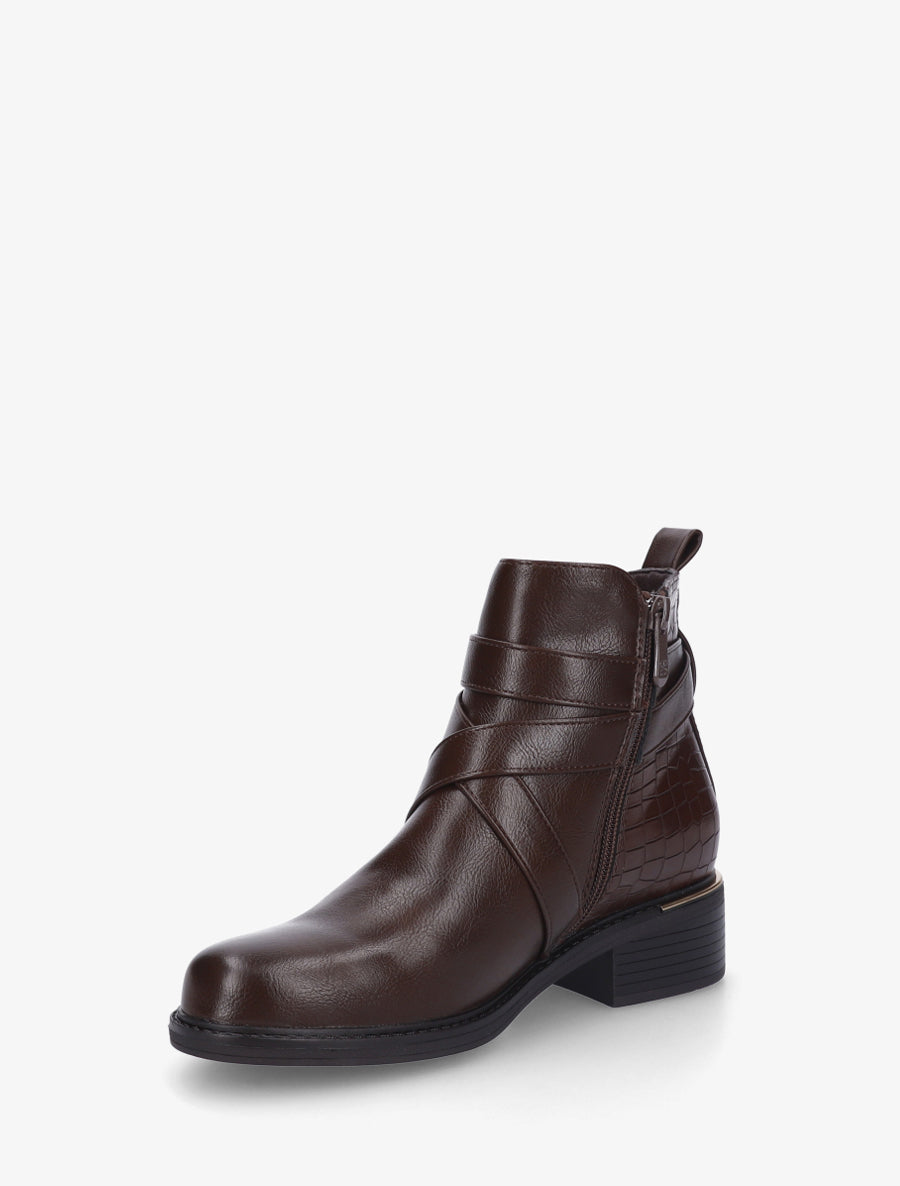 Bottines à contrefort croco - Marron - 3