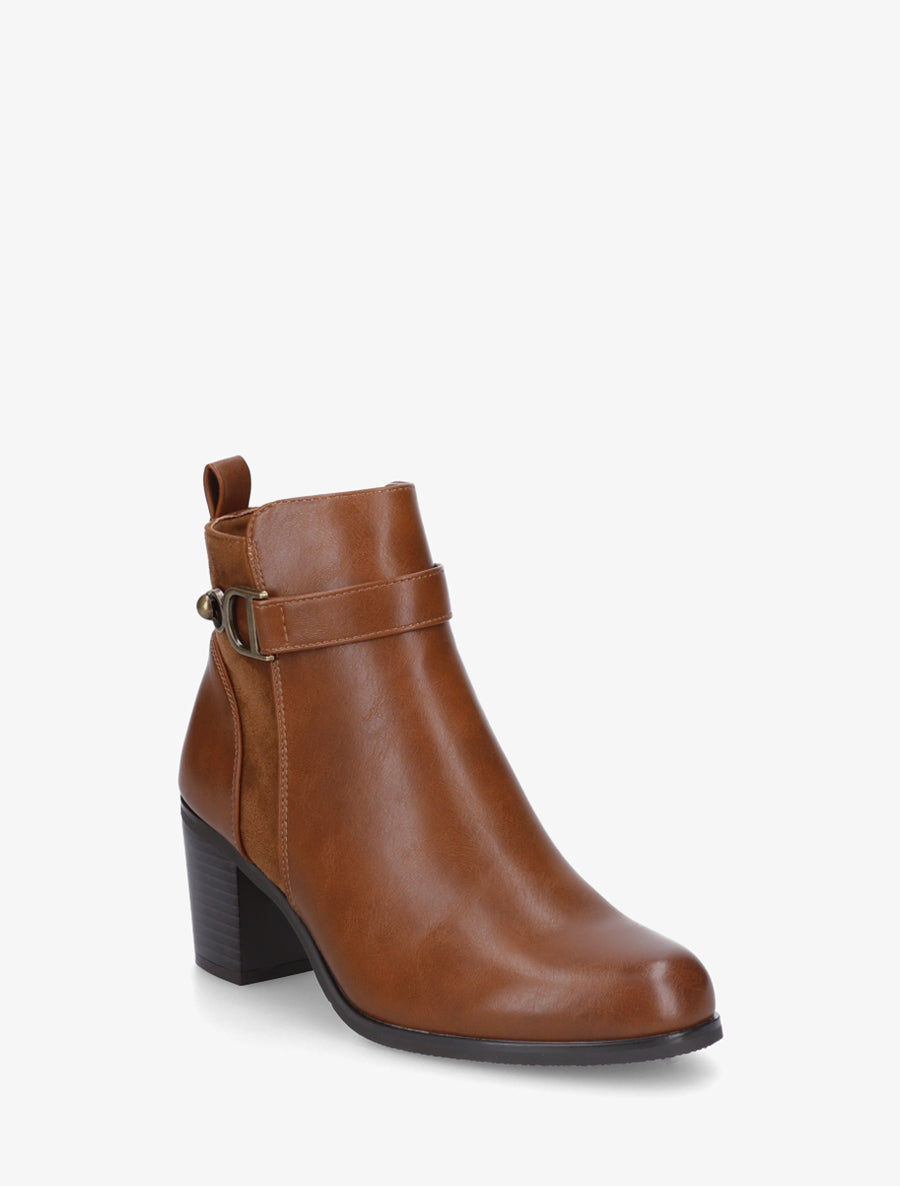 Bottines bimatière à bride latérale - Camel - 2