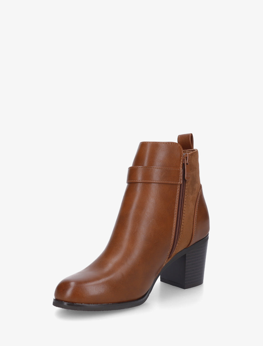 Bottines bimatière à bride latérale - Camel - 3