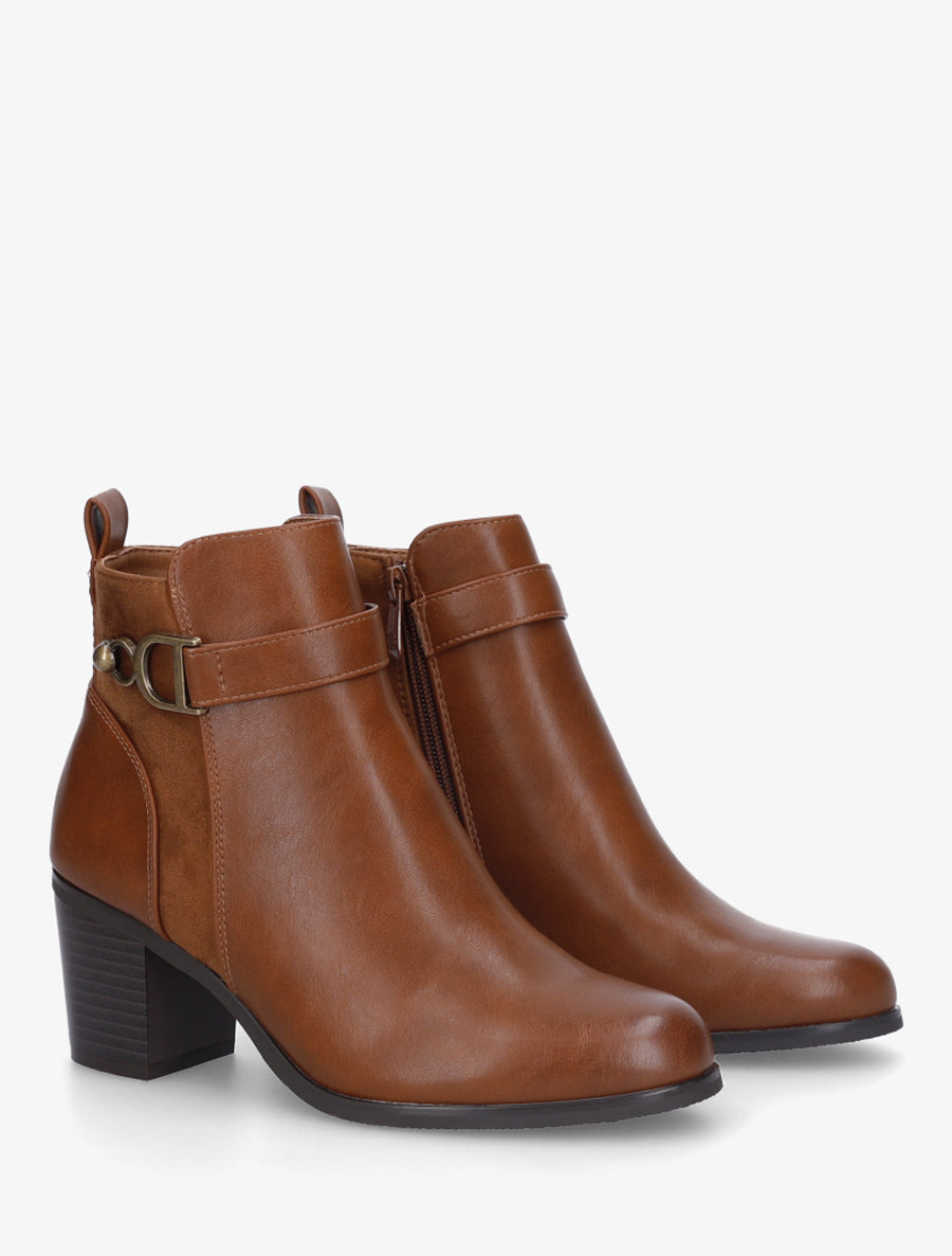 Bottines bimatière à bride latérale - Camel - 4