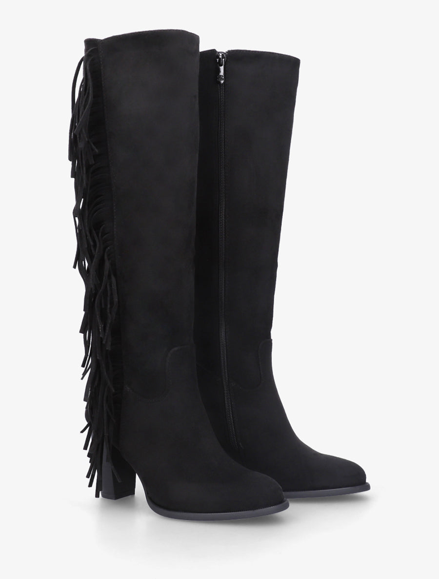 Bottes en suédine à franges - Noir - 4
