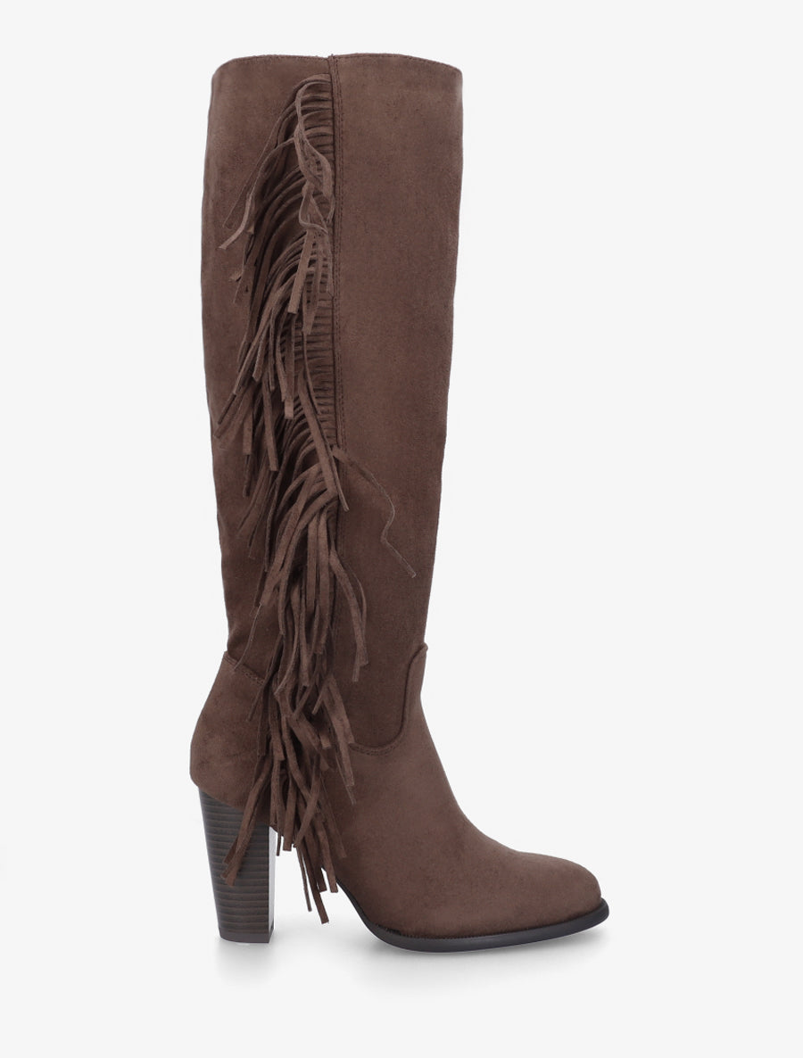 Bottes en suédine à franges - Marron - 1