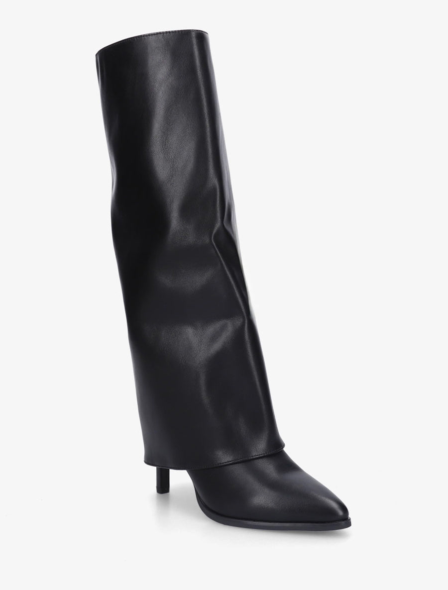 Bottes à revers et talon aiguille - Noir - 2