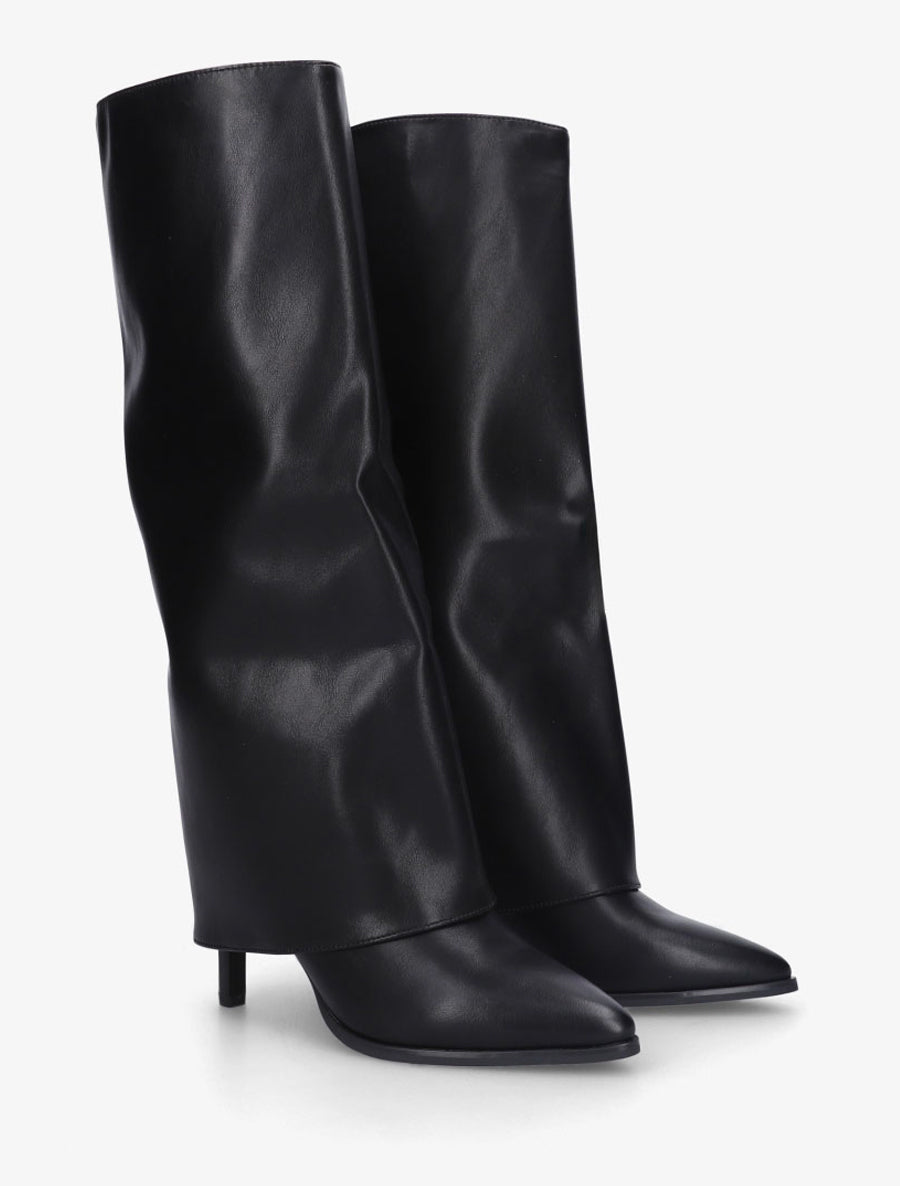 Bottes à revers et talon aiguille - Noir - 4