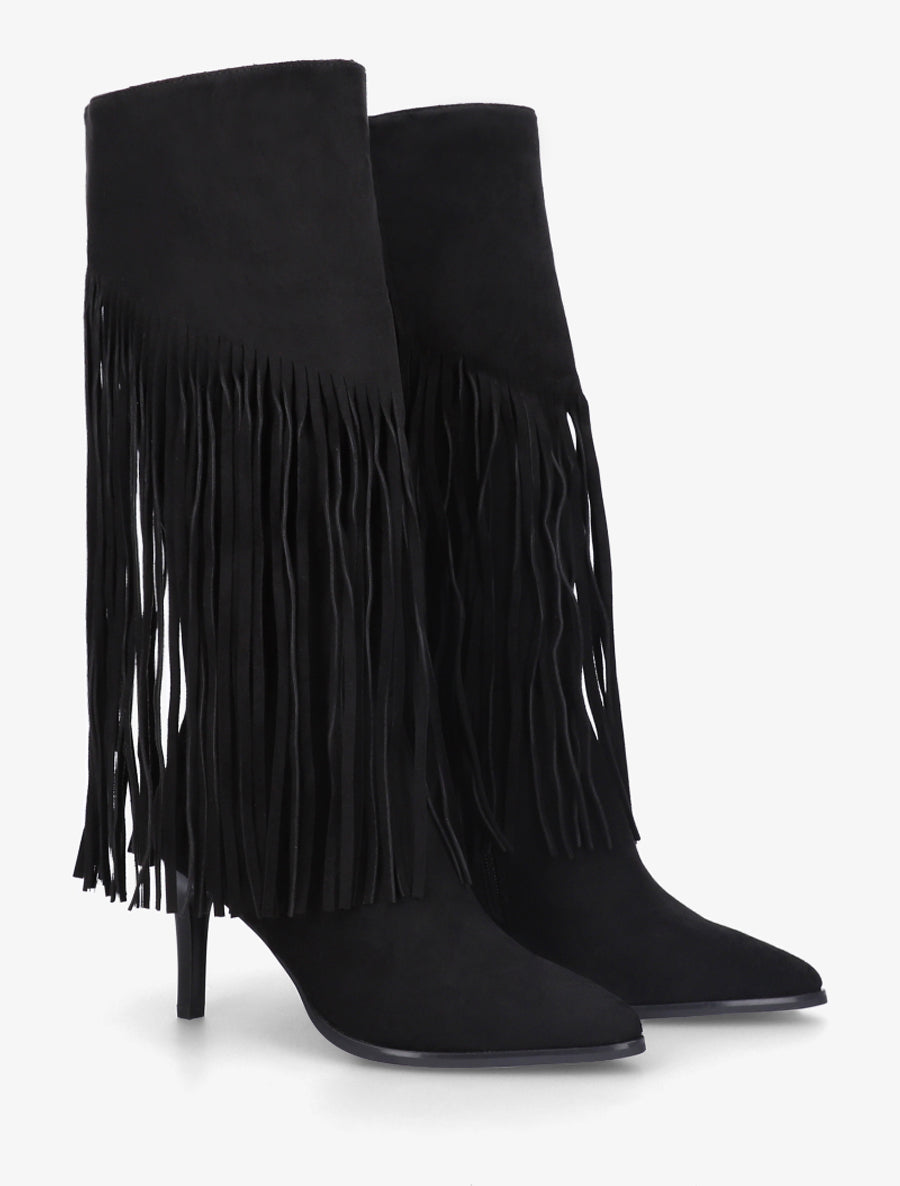 Bottes frangées en suédine - Noir - 4
