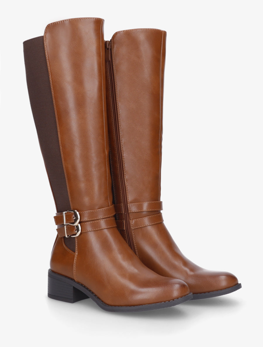 Bottes style cavalière à doucle boucle - Camel - 4