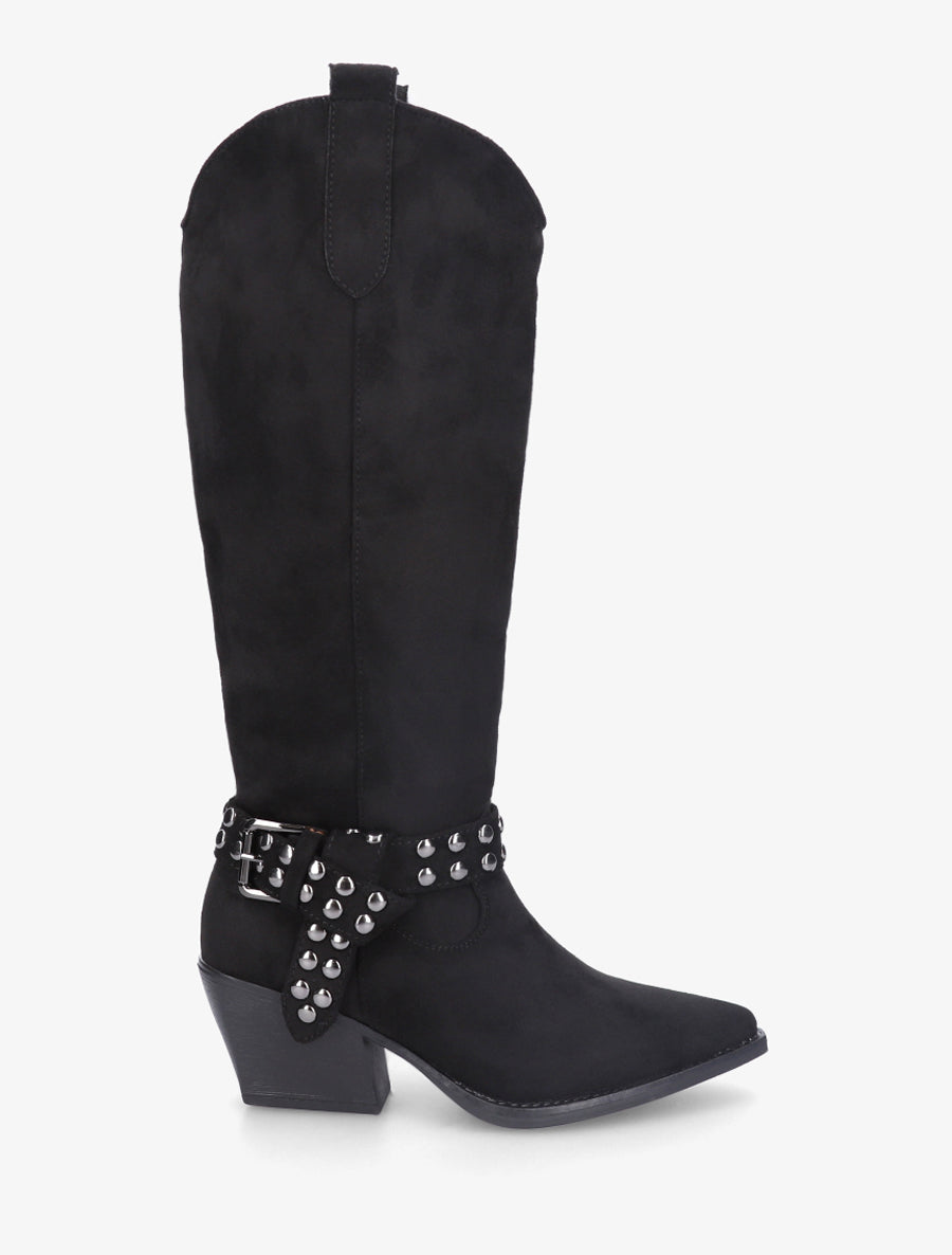 Bottes style santiag à sangle cloutée - Noir - 1