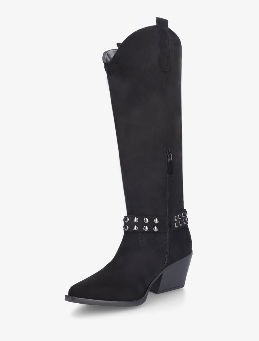 Bottes style santiag à sangle cloutée - Noir - 3