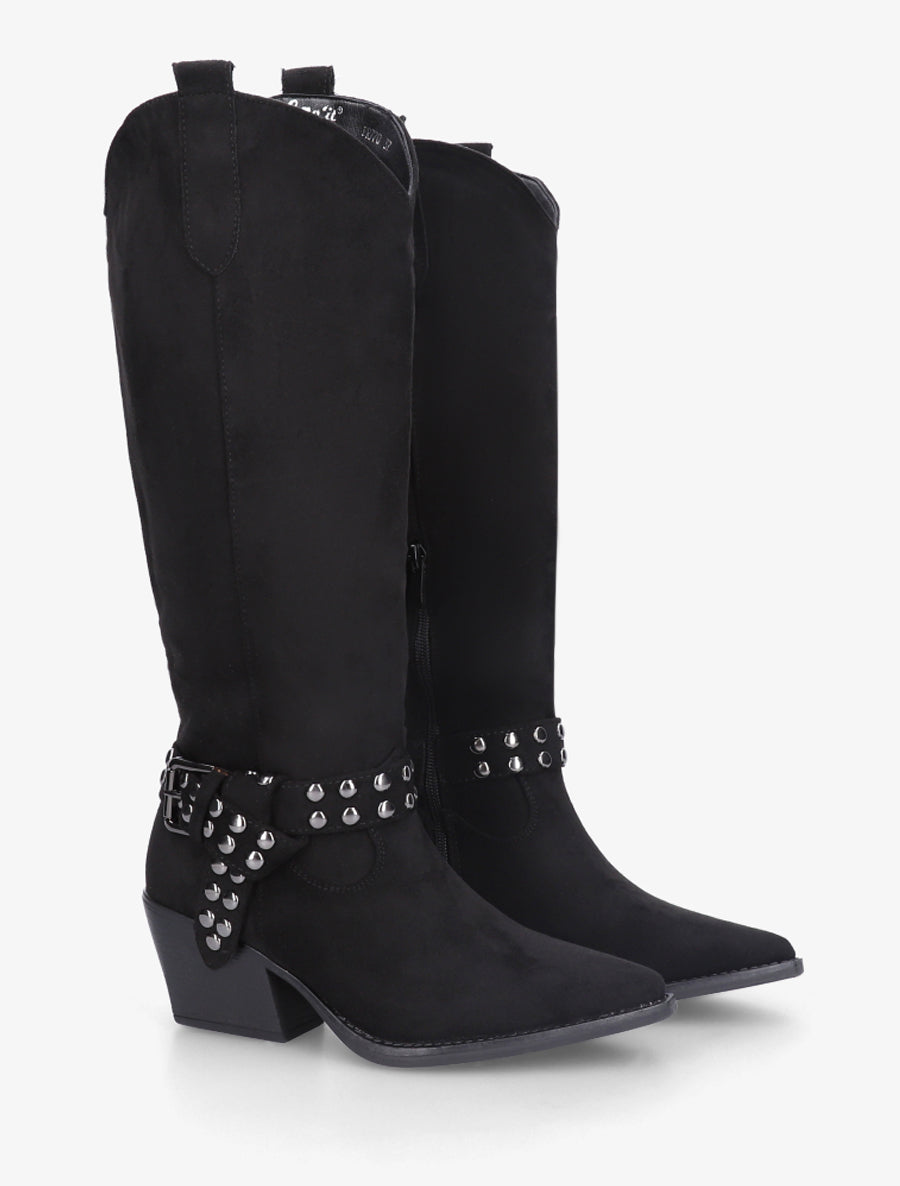 Bottes style santiag à sangle cloutée - Noir - 4