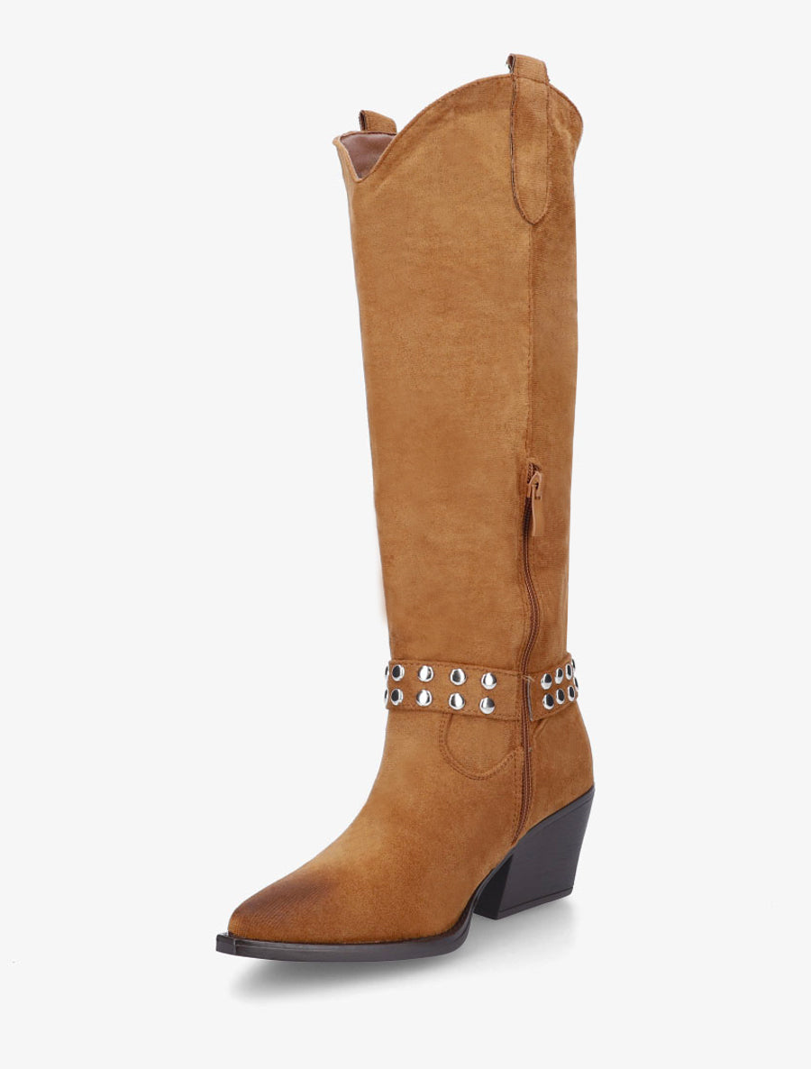 Bottes style santiag à sangle cloutée - Camel - 3