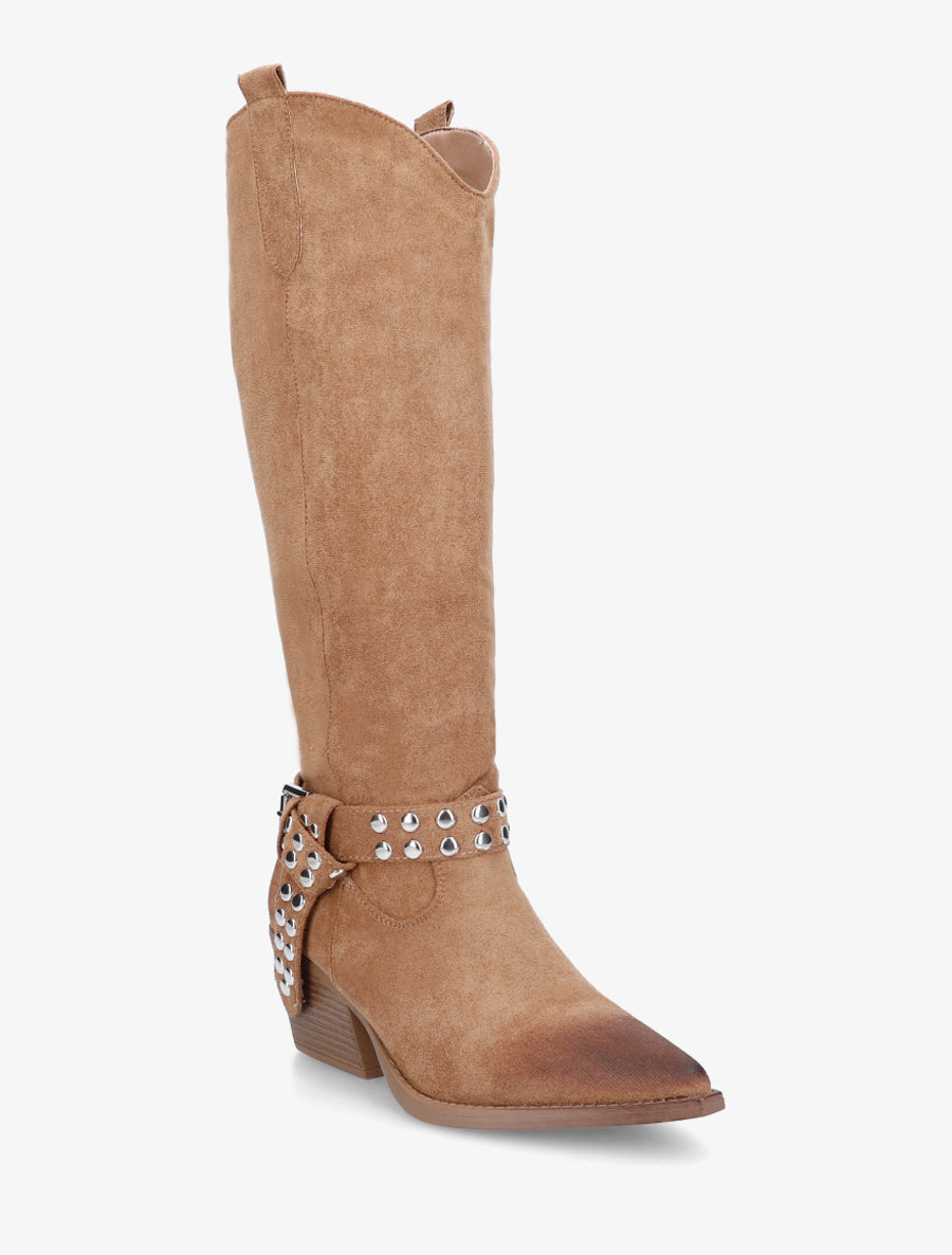 Bottes style santiag à sangle cloutée - Taupe - 2