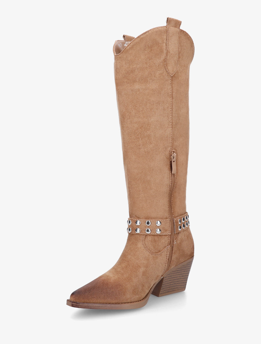 Bottes style santiag à sangle cloutée - Taupe - 3