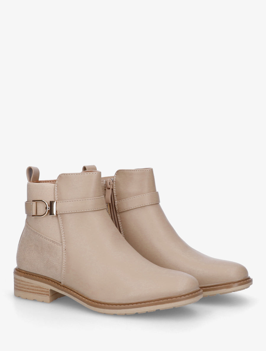 Bottines à boucle bi-matière - Beige - 4