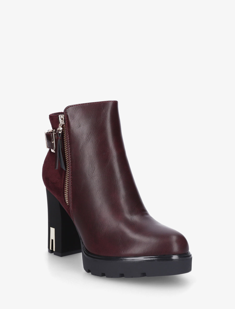 Bottines bi-matière à zip - Prune - 2