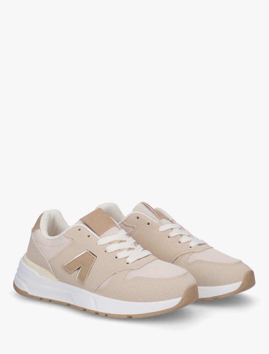 Baskets en toile et simili texturé - Beige - 4