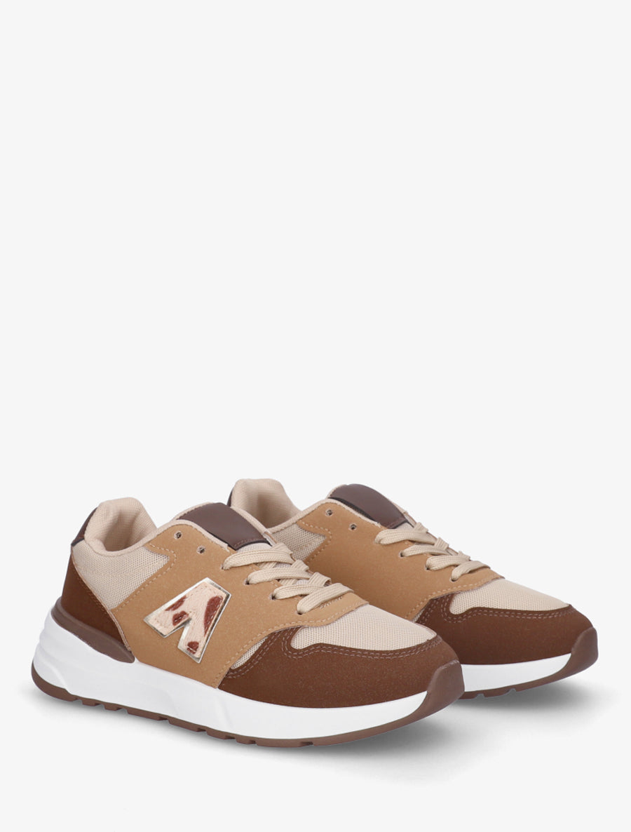 Baskets en toile et simili texturé - Marron - 4