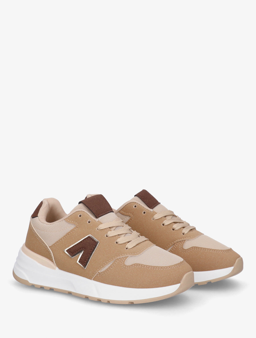 Baskets en toile et simili texturé - Camel - 4