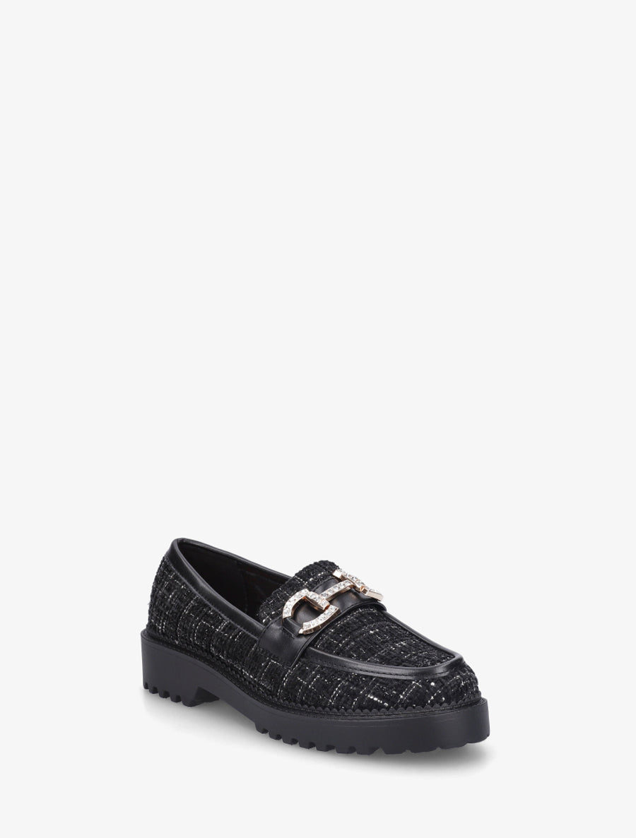 Mocassins en tweed à boucle strassée - Noir - 2
