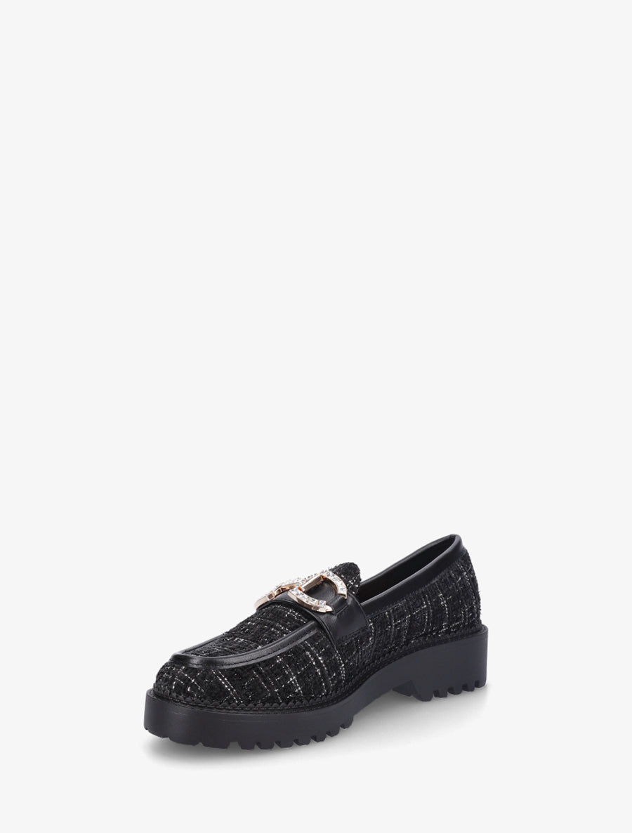 Mocassins en tweed à boucle strassée - Noir - 3