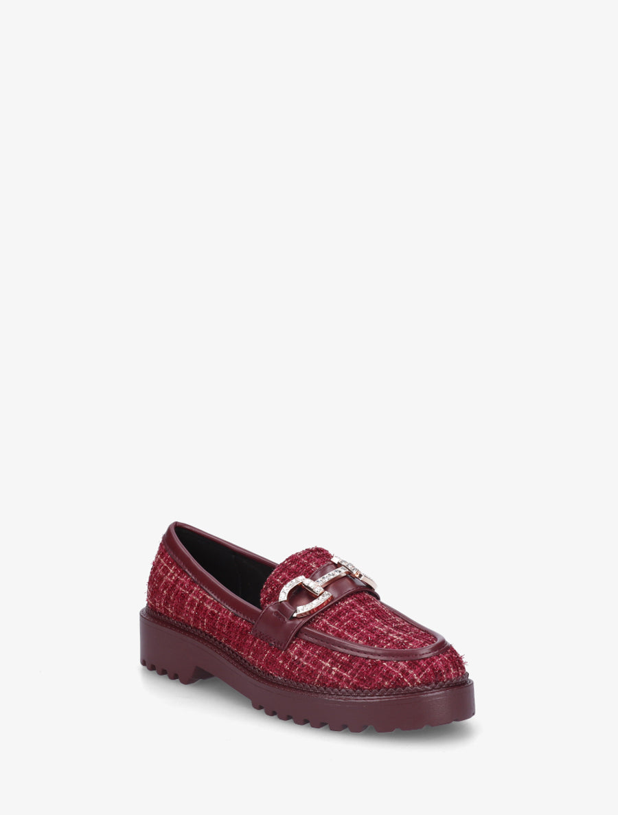 Mocassins en tweed à boucle strassée - Bordeaux - 2