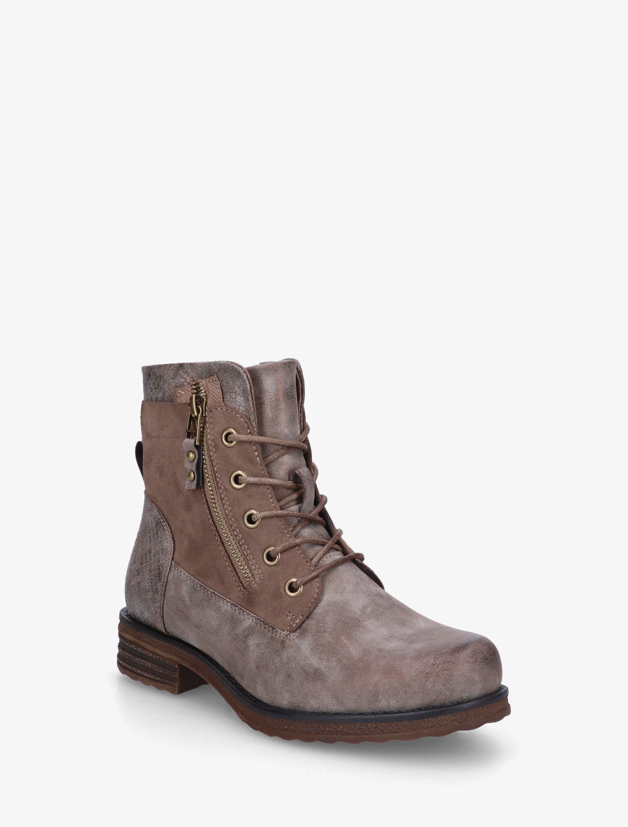 Bottines bimatière à lacets et zip - Taupe - 2