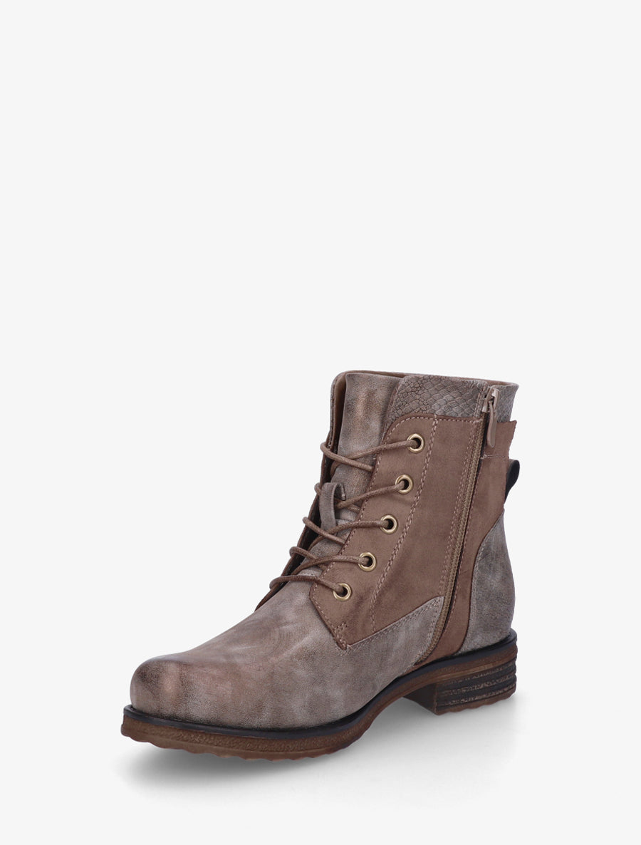 Bottines bimatière à lacets et zip - Taupe - 3