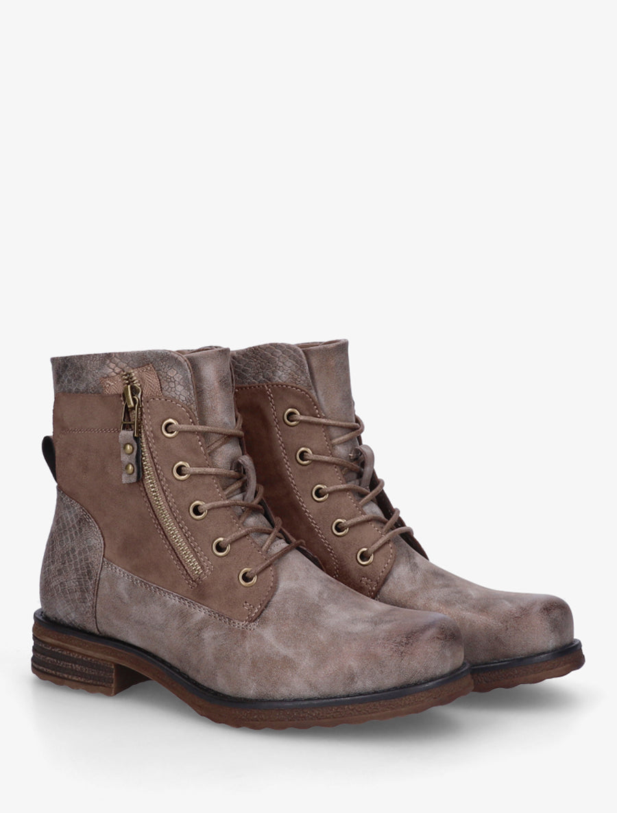 Bottines bimatière à lacets et zip - Taupe - 4