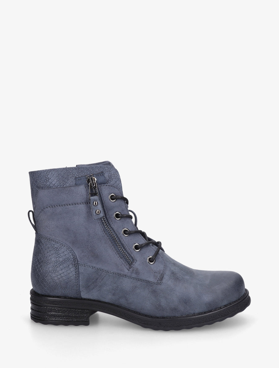 Bottines bimatière à lacets et zip - Bleu - 1