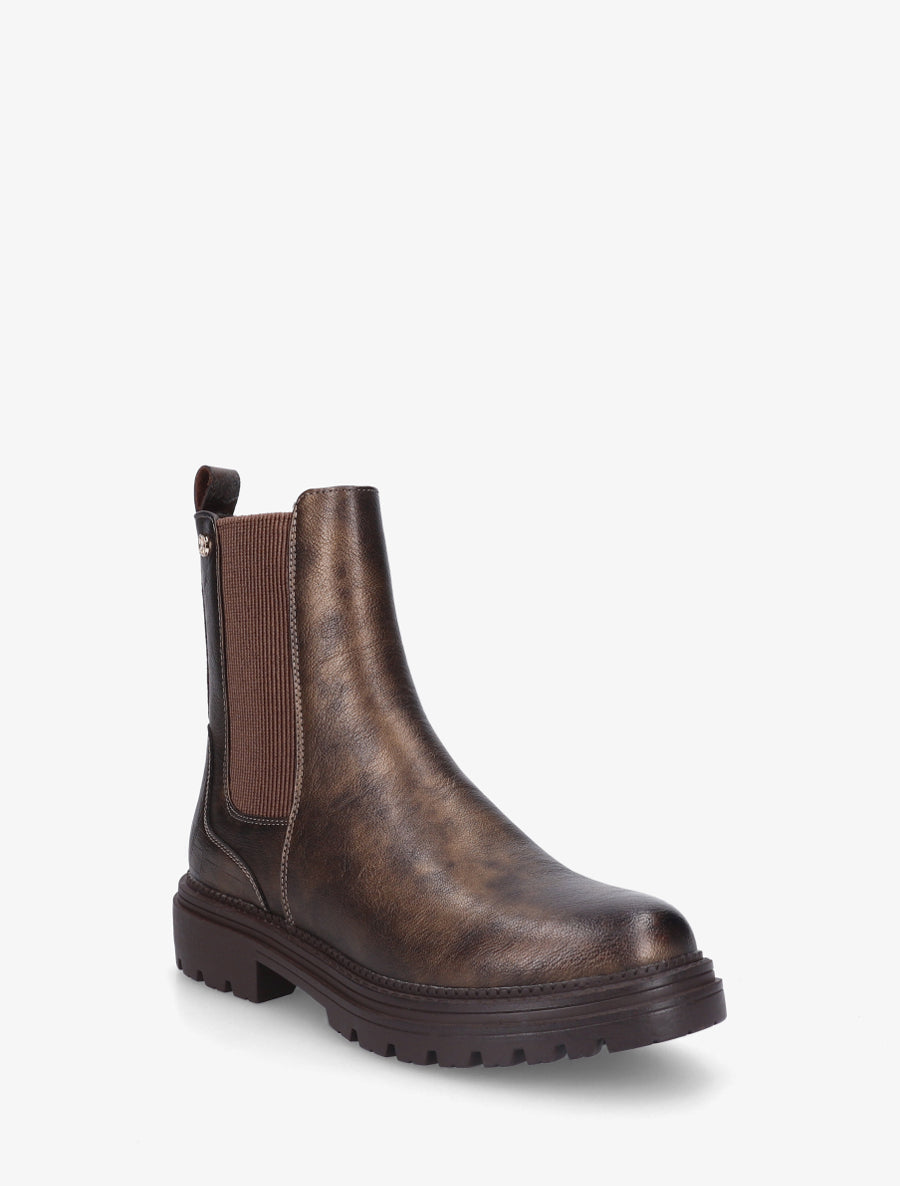 Bottines à semelle crantée et contrefort croco - Marron - 2