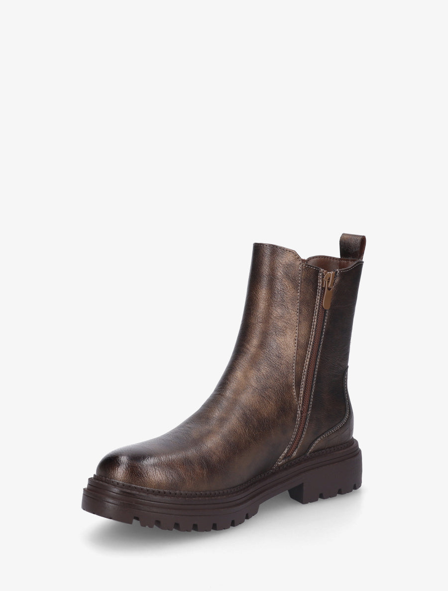 Bottines à semelle crantée et contrefort croco - Marron - 3