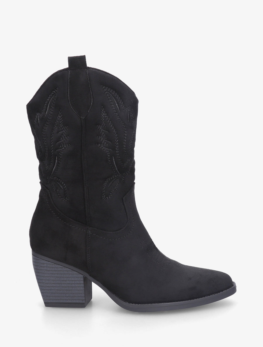 Bottines montantes style santiag - Noir - 1